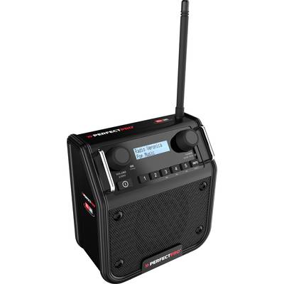PerfectPro DPR2-18V Workplace radio DAB+, FM AUX, Bluetooth, DAB+, FM splashproof, dustproof, shockproof Black