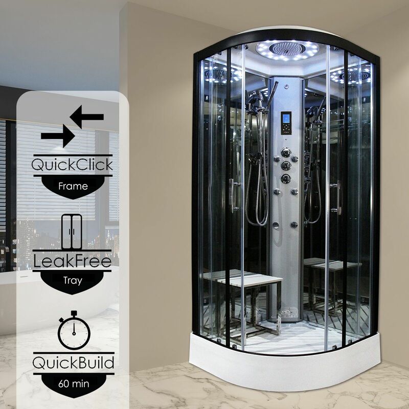 Insignia Steam Enclosure Quadrant Shower Cabin 900x900 Platinum Range Black