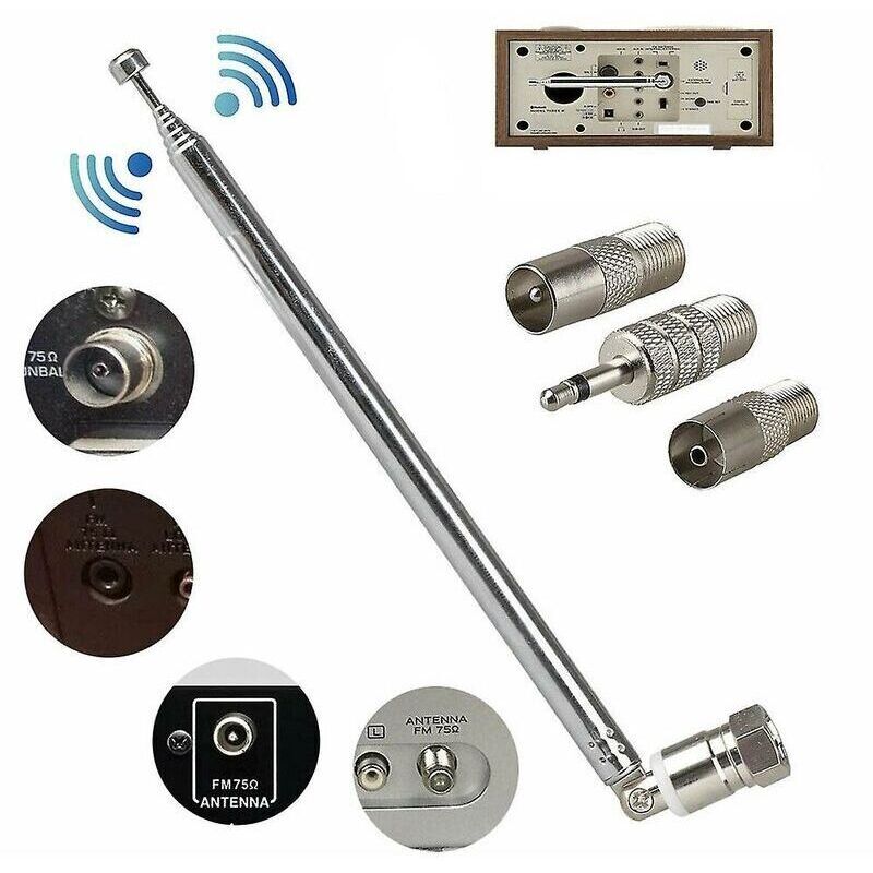 FM radio antenna, telescopic FM antenna, F-connector, 75 ohms