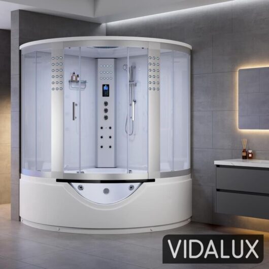 Vidalux Kingston Luxury Corner Steam Shower & Airspa Whirlpool Bath - White, 1500 x 1500 x 2250mm - Quadrant Shape, Built-in DAB Radio with Speaker