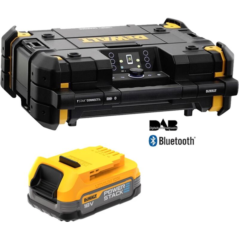 Dewalt 18v Tstak DAB Digital Site Radio Bluetooth Charger USB + Powerstack 1.7AH